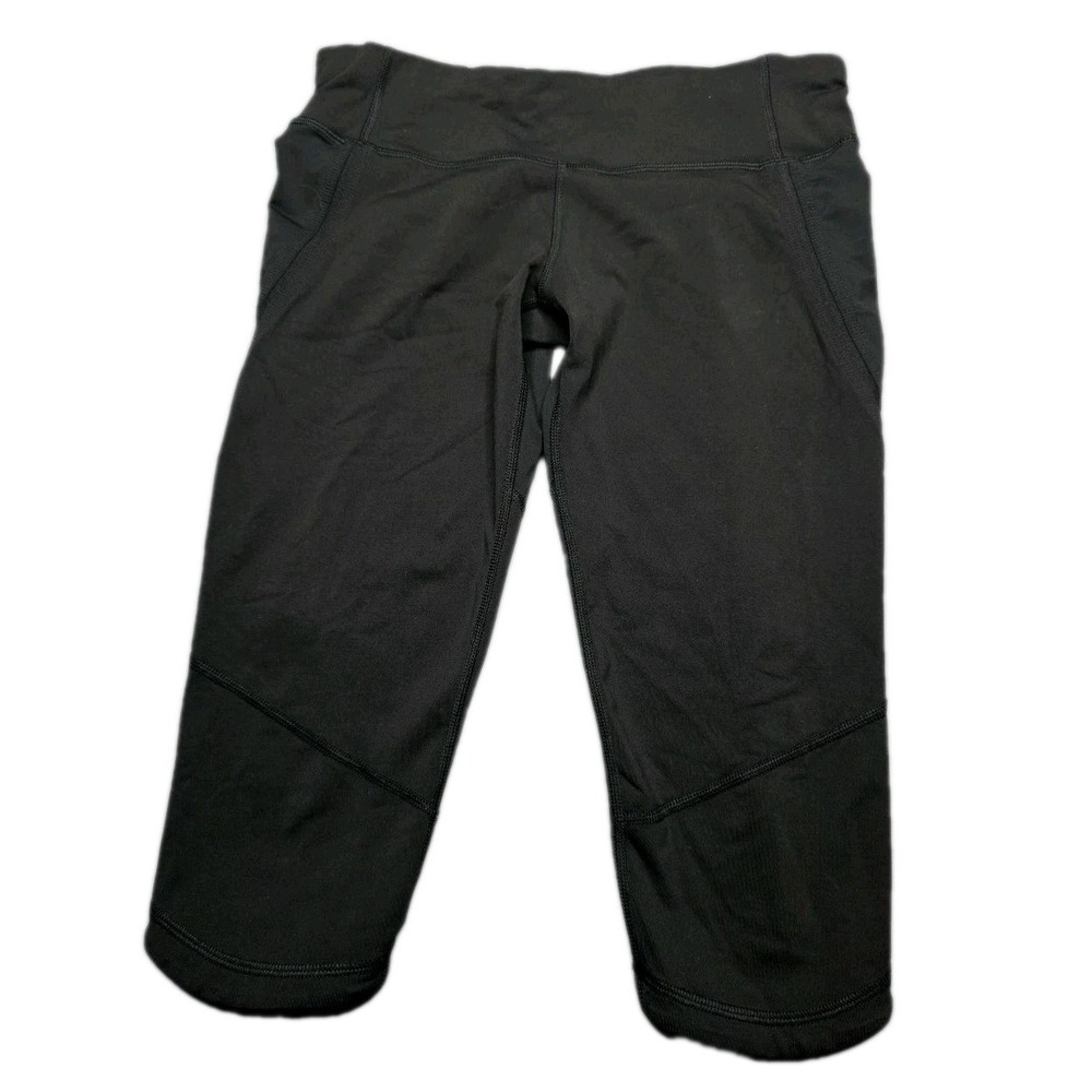 Lululemon Crop Leggings Womens 6 Black Running Pockets Excellent